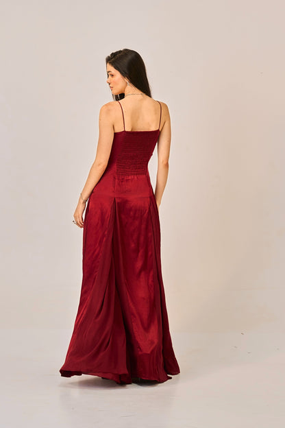 Dusk Rose Slit Gown for Women – Spaghetti Strap Maxi Dress