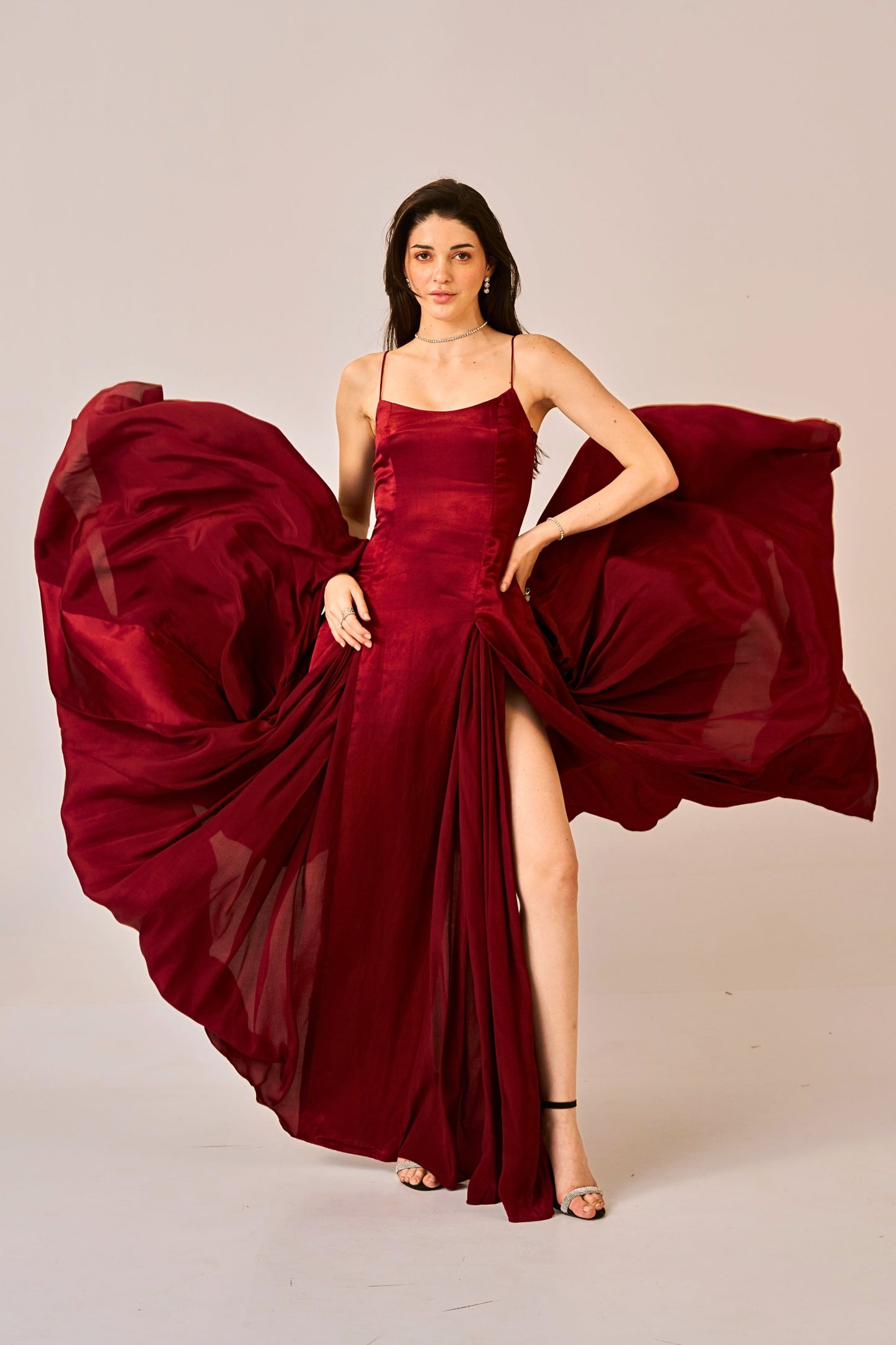 Dusk Rose Slit Gown for Women – Spaghetti Strap Maxi Dress