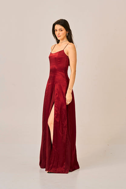 Dusk Rose Slit Gown for Women – Spaghetti Strap Maxi Dress