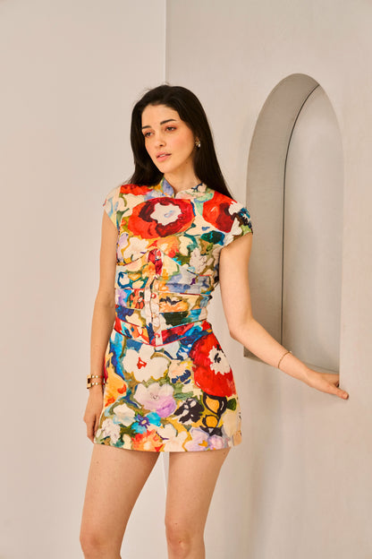 Brushstroke Garden Bodycon Floral Viscose Muslin Women Dress