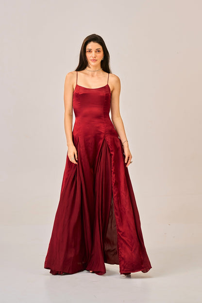 Dusk Rose Slit Gown for Women – Spaghetti Strap Maxi Dress