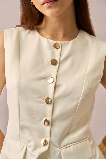 Ivory Hour - Mid-waist A-line Ivory Midi Skirt for Women