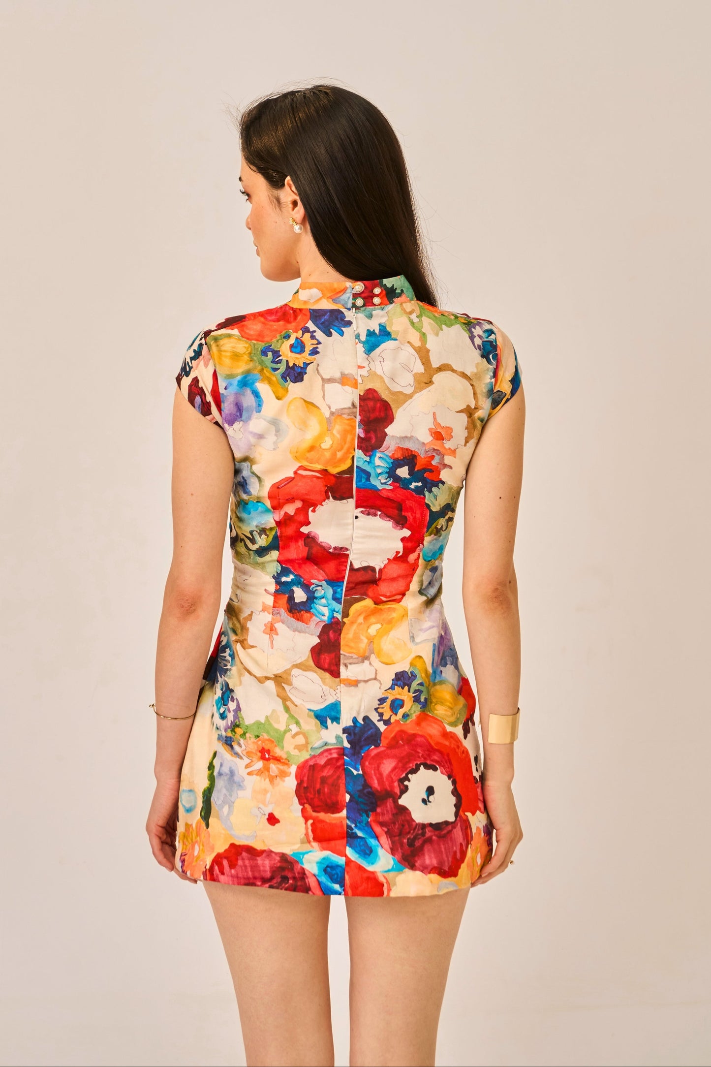 Brushstroke Garden Bodycon Floral Viscose Muslin Women Dress