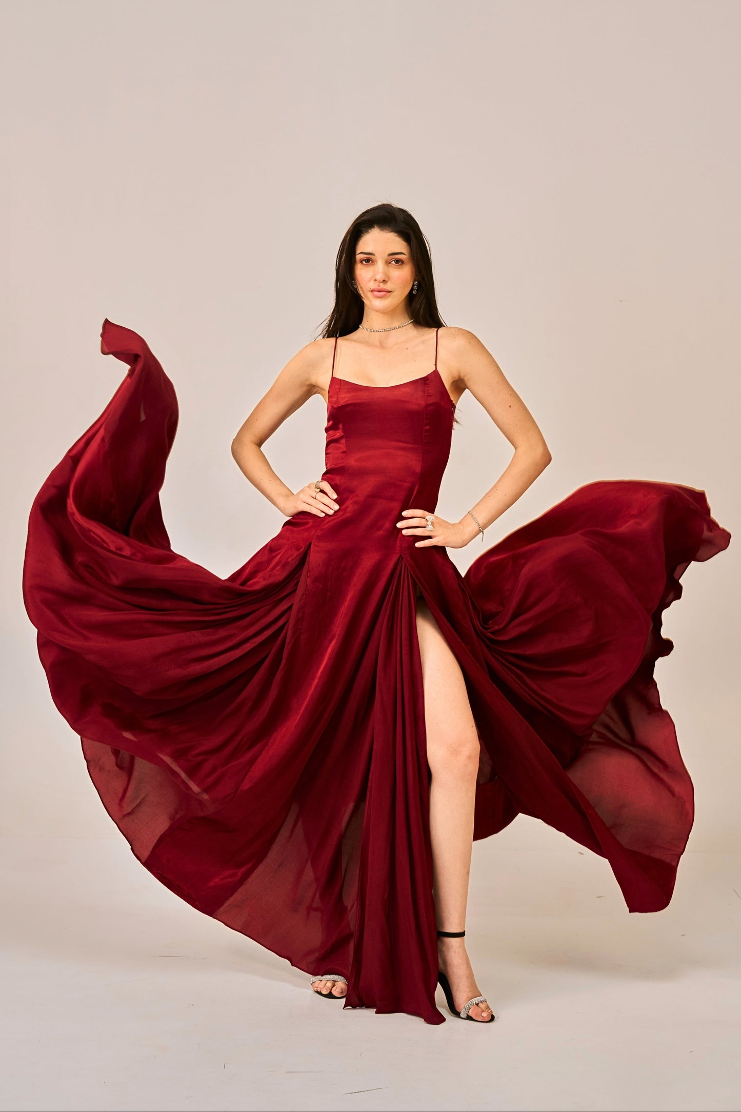 Dusk Rose Slit Gown for Women – Spaghetti Strap Maxi Dress