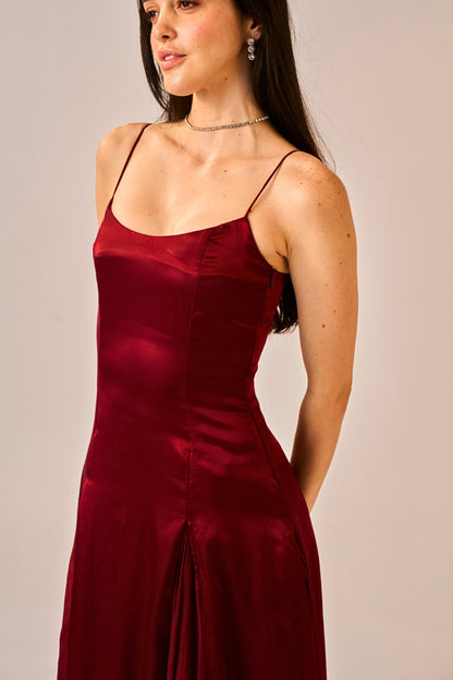 Dusk Rose Slit Gown for Women – Spaghetti Strap Maxi Dress