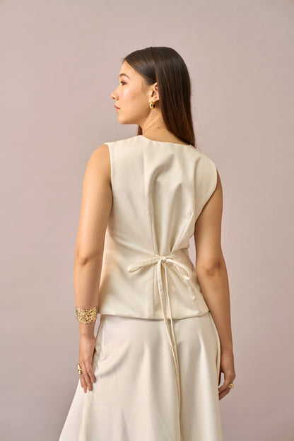 Ivory Hour - Mid-waist A-line Ivory Midi Skirt for Women