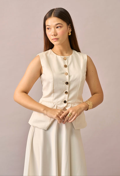 Ivory Hour - Mid-waist A-line Ivory Midi Skirt for Women