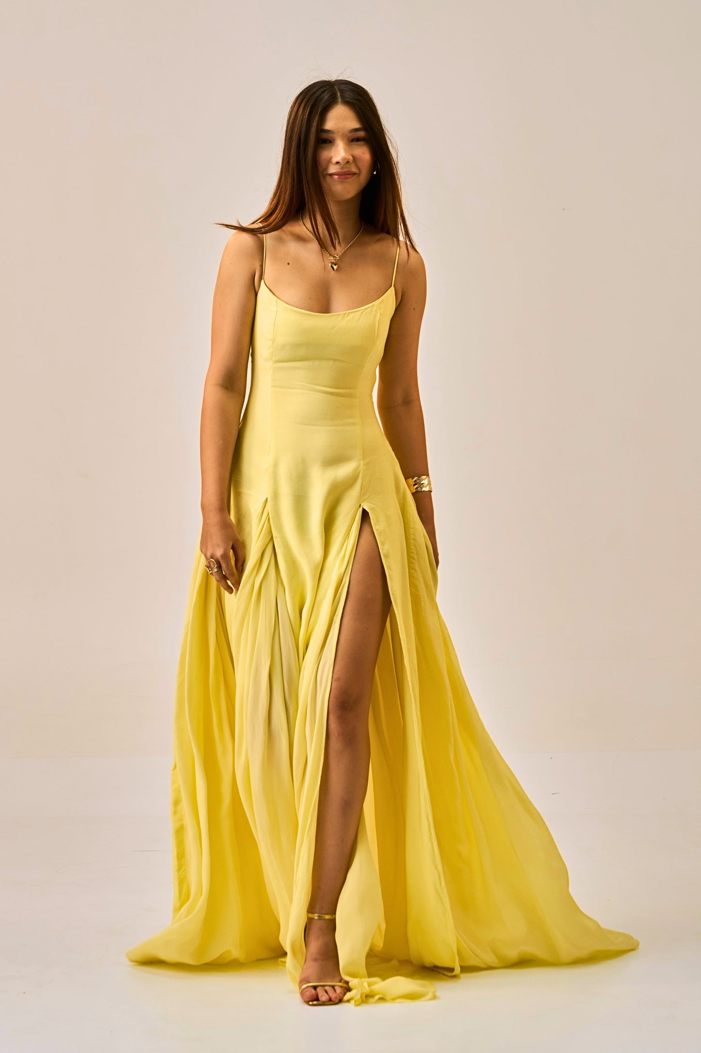 Dawn Dust Slit Gown for Women – Spaghetti Strap Maxi Dress