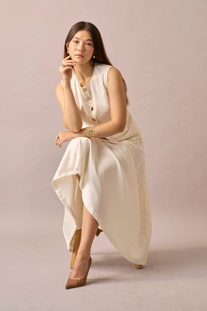 Ivory Hour - Mid-waist A-line Ivory Midi Skirt for Women