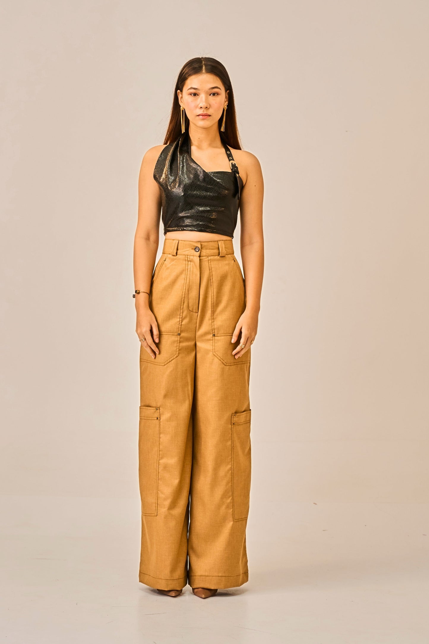 Burnt Ember -  High Waist Utility Trousers for Women