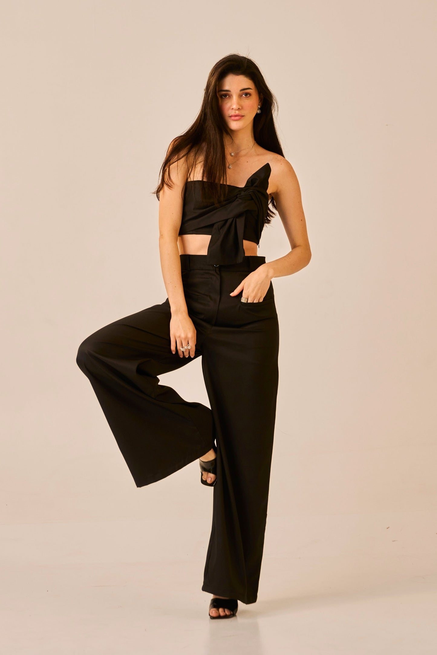 Knot Theory – Black Bandeau Crop Top for Women
