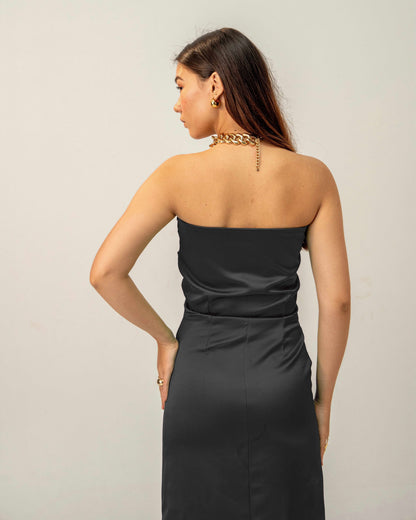 Black Hour Dress – Sculpted Emerald Black Satin Gown for Women