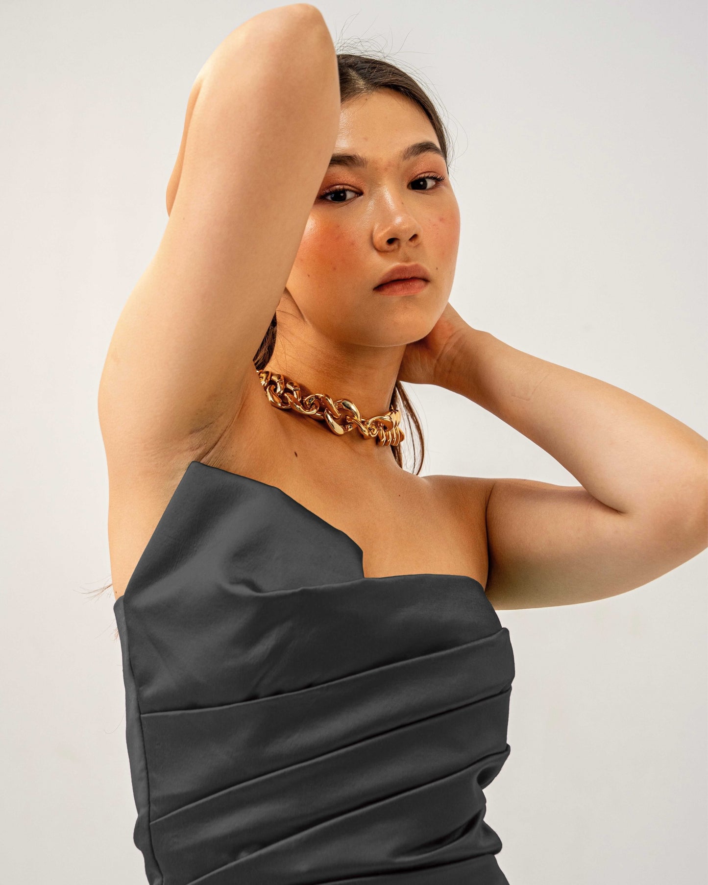 Black Hour Dress – Sculpted Emerald Black Satin Gown for Women