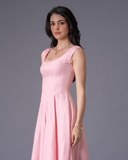 Blush Pink Panelled Midi Dress