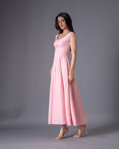 Blush Pink Panelled Midi Dress