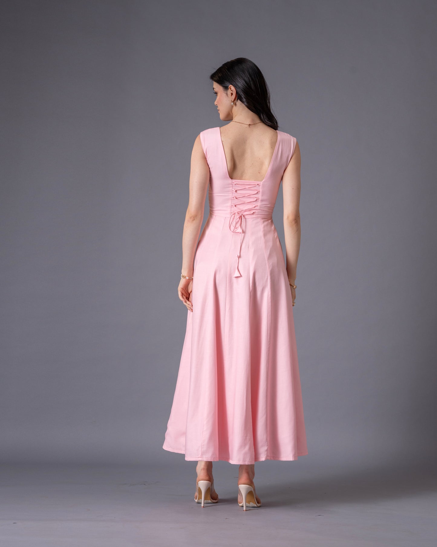 Blush Pink Panelled Midi Dress