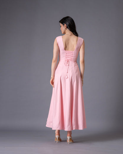 Blush Pink Panelled Midi Dress