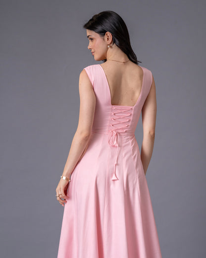 Blush Pink Panelled Midi Dress