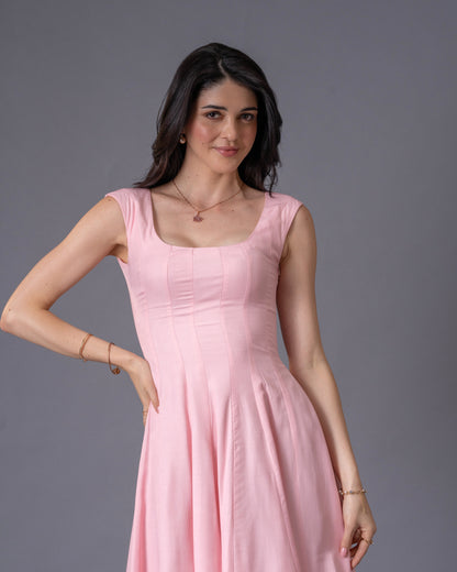 Blush Pink Panelled Midi Dress