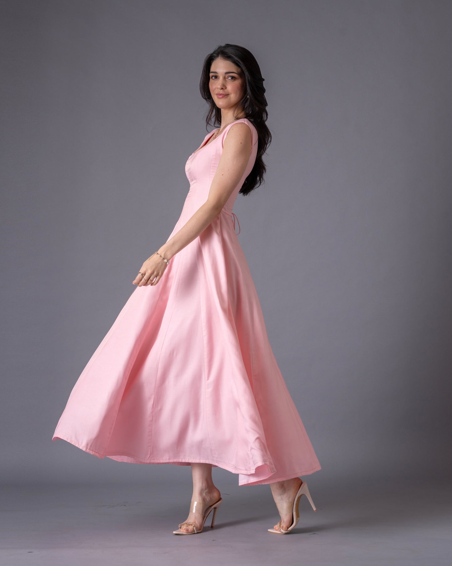 Blush Pink Panelled Midi Dress