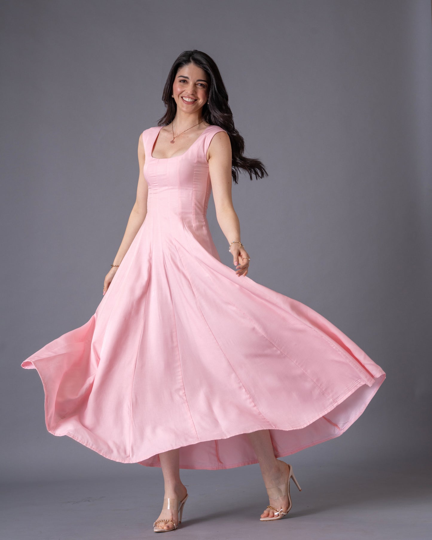 Blush Pink Panelled Midi Dress