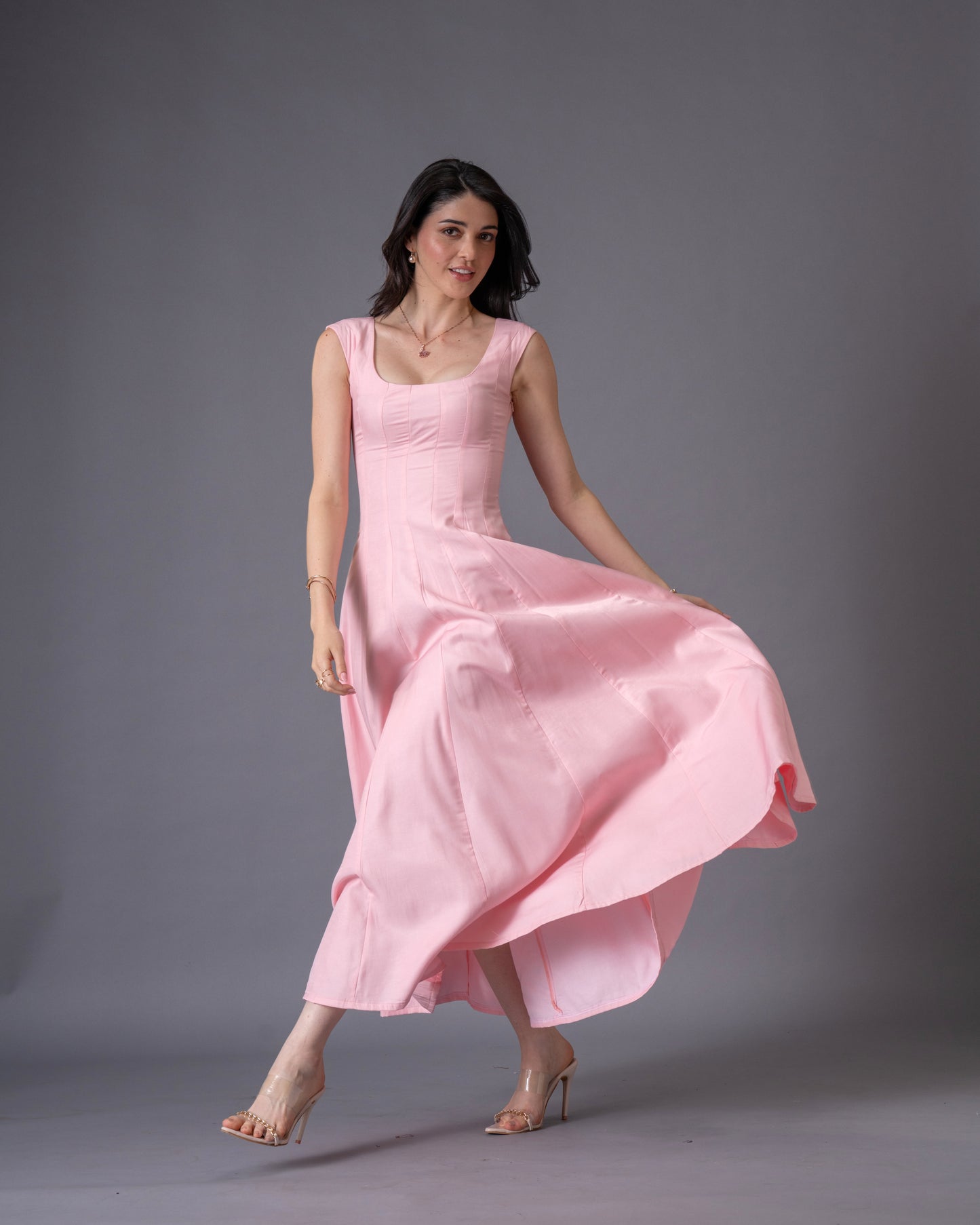 Blush Pink Panelled Midi Dress