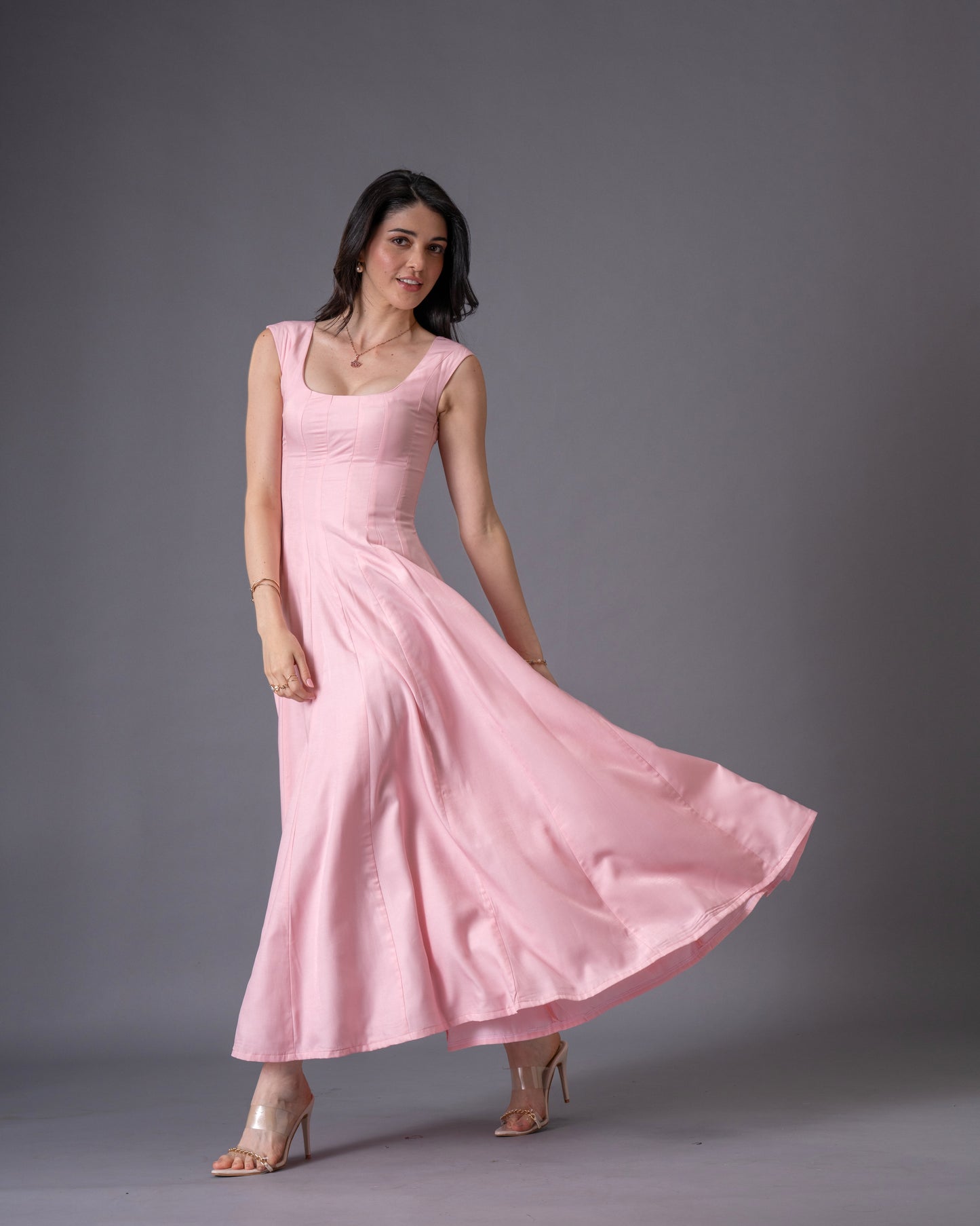 Blush Pink Panelled Midi Dress