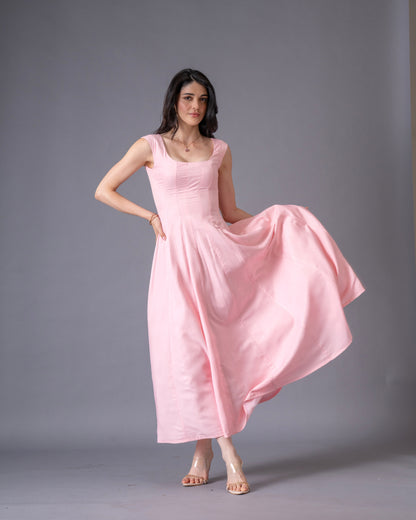 Blush Pink Panelled Midi Dress