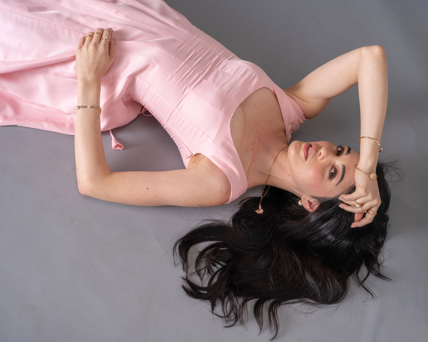 Blush Pink Panelled Midi Dress