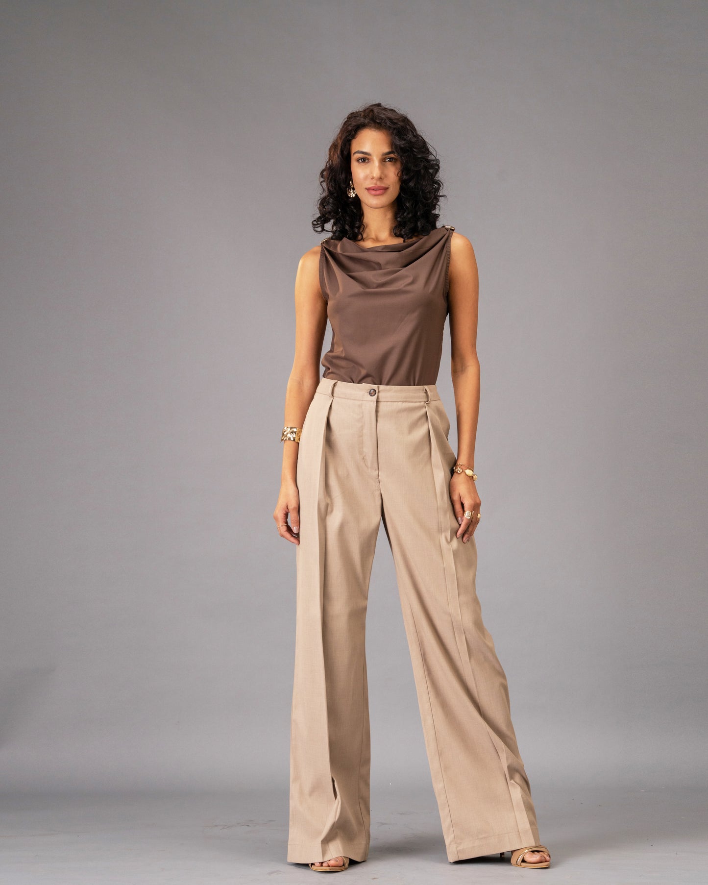 Dune Brown Cowl Neck Top