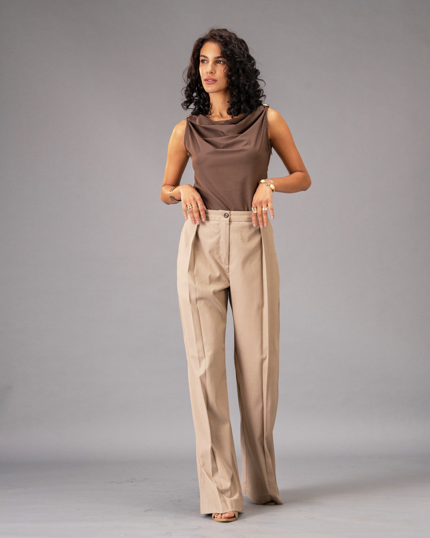 Dune Brown Cowl Neck Top