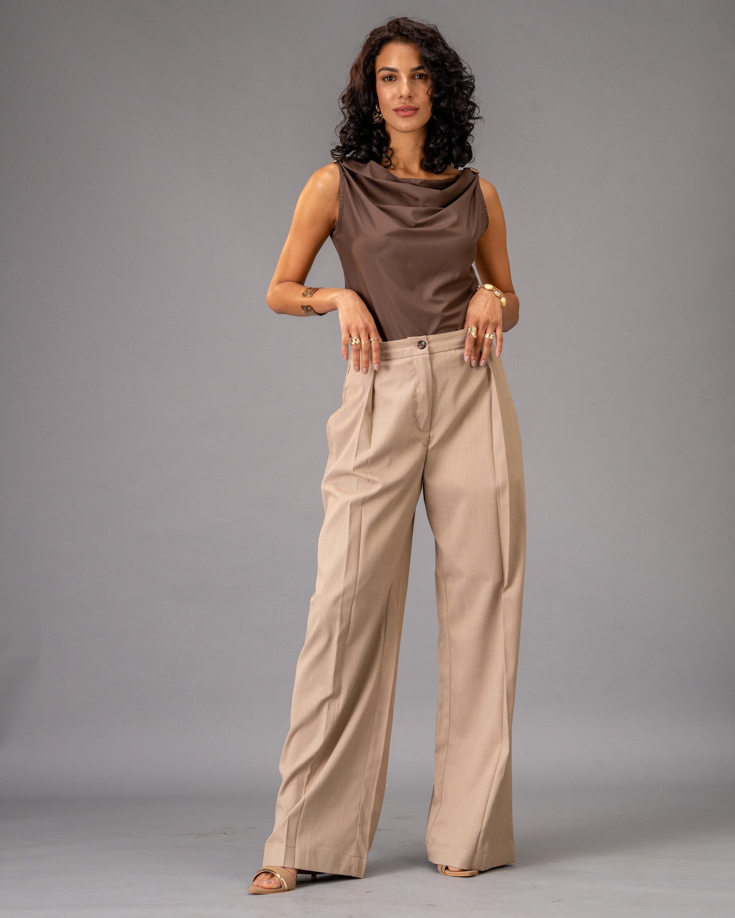 Dune Brown Cowl Neck Top