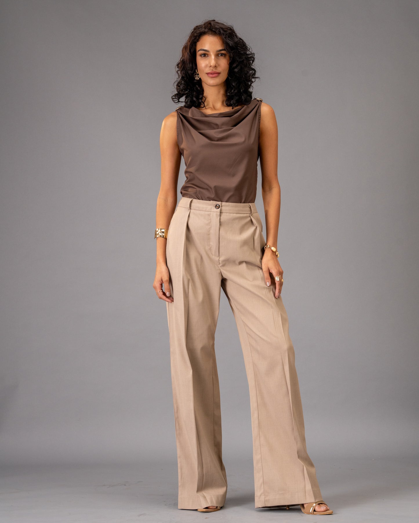 Dune Brown Cowl Neck Top