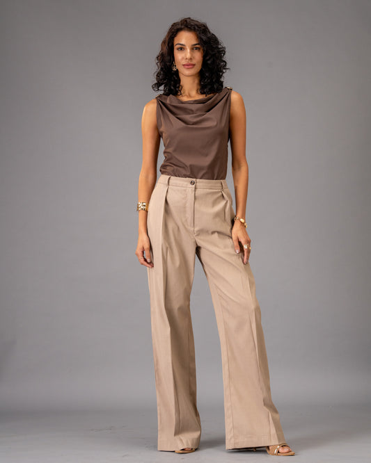 Dune Coordset - Brown Cowl Neck Top and Beige Trousers