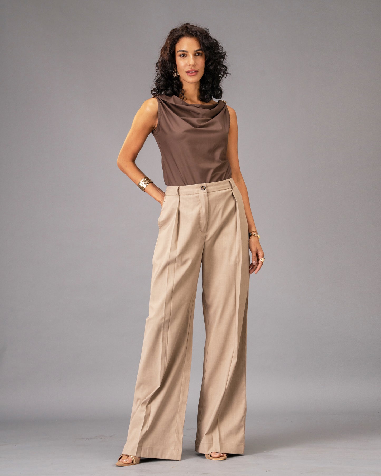 Dune Brown Cowl Neck Top