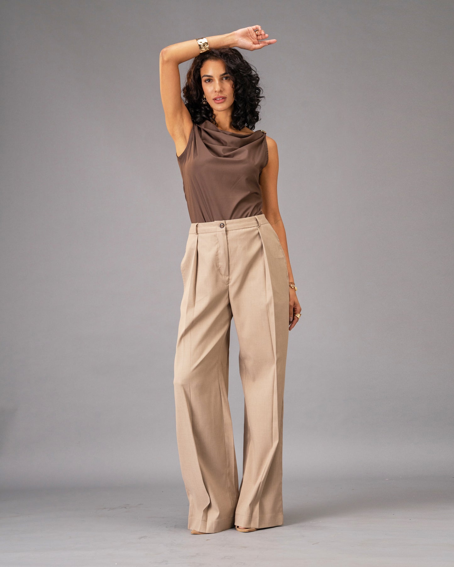 Dune Brown Cowl Neck Top