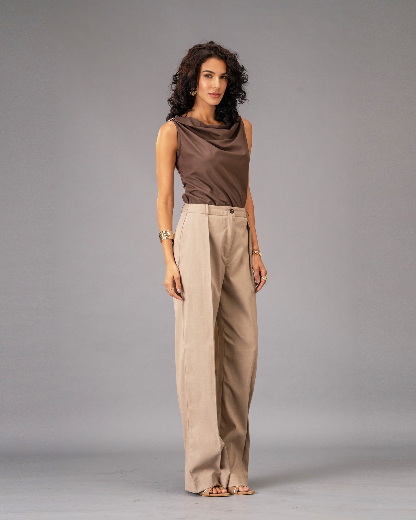 Dune Brown Cowl Neck Top