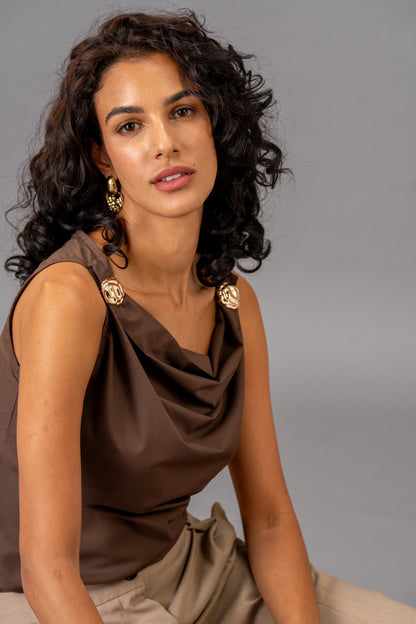 Dune Brown Cowl Neck Top