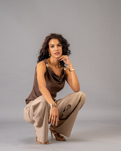 Dune Brown Cowl Neck Top