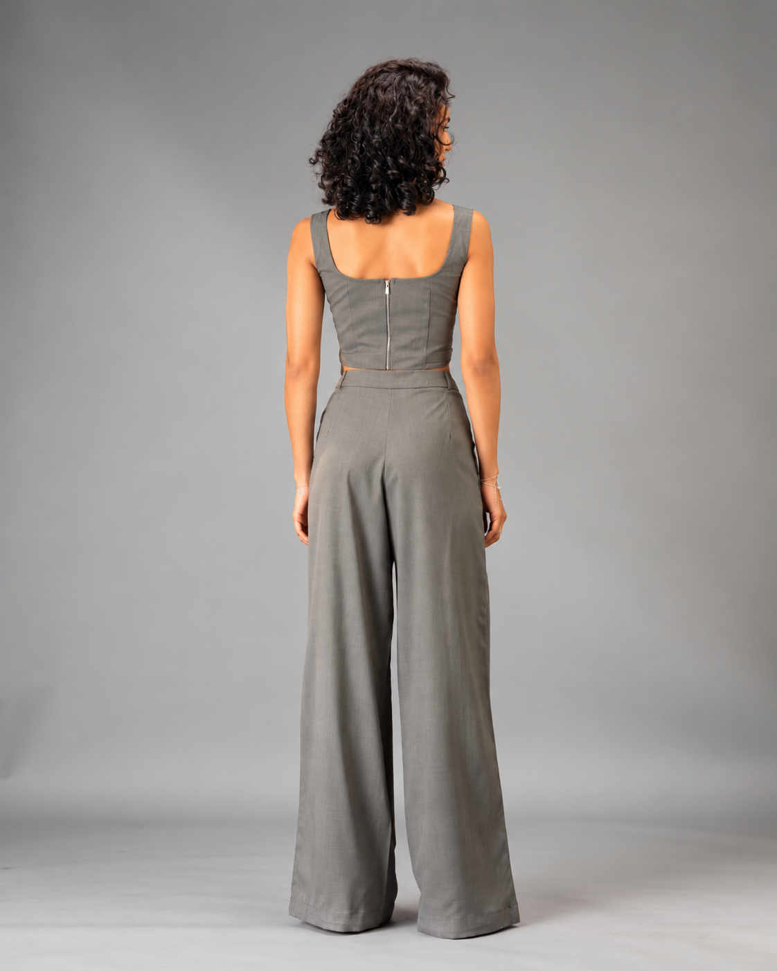 Silver State Grey 2-piece  Co-Ord Set - Corset Top and Wide Leg Trousers