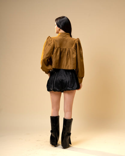 Hazel Stone Black Medium-Waisted Bubble Shorts with Voluminous Silhouette