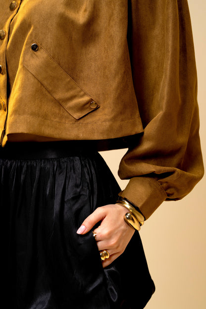 Hazel Stone Black Medium-Waisted Bubble Shorts with Voluminous Silhouette