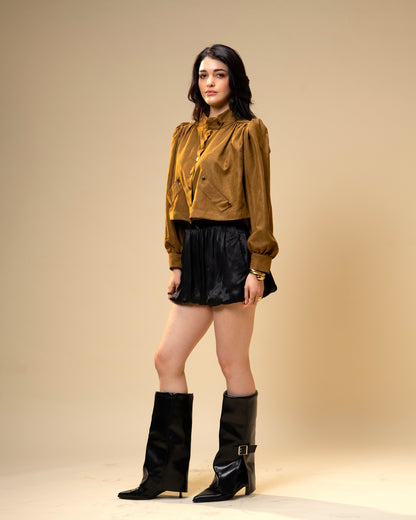 Hazel Stone Black Medium-Waisted Bubble Shorts with Voluminous Silhouette