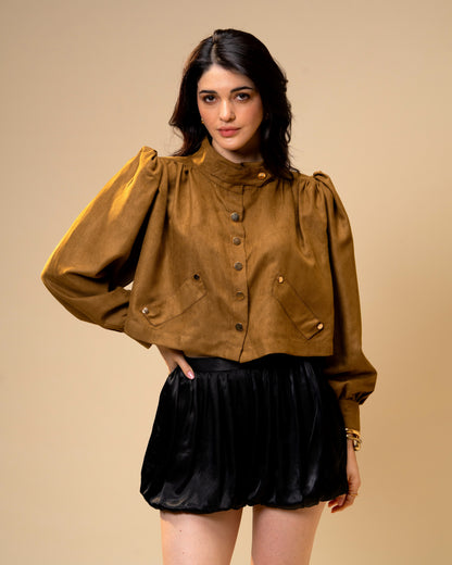 Hazel Stone Black Medium-Waisted Bubble Shorts with Voluminous Silhouette