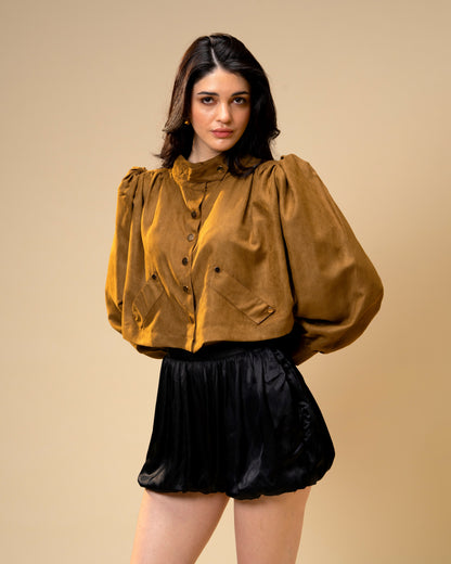 Hazel Stone Black Medium-Waisted Bubble Shorts with Voluminous Silhouette