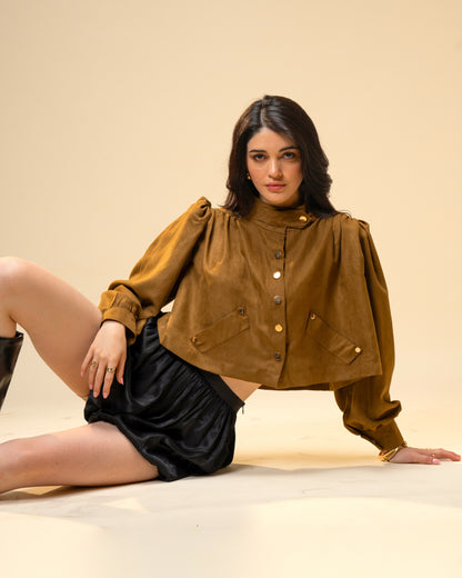 Hazel Stone Black Medium-Waisted Bubble Shorts with Voluminous Silhouette