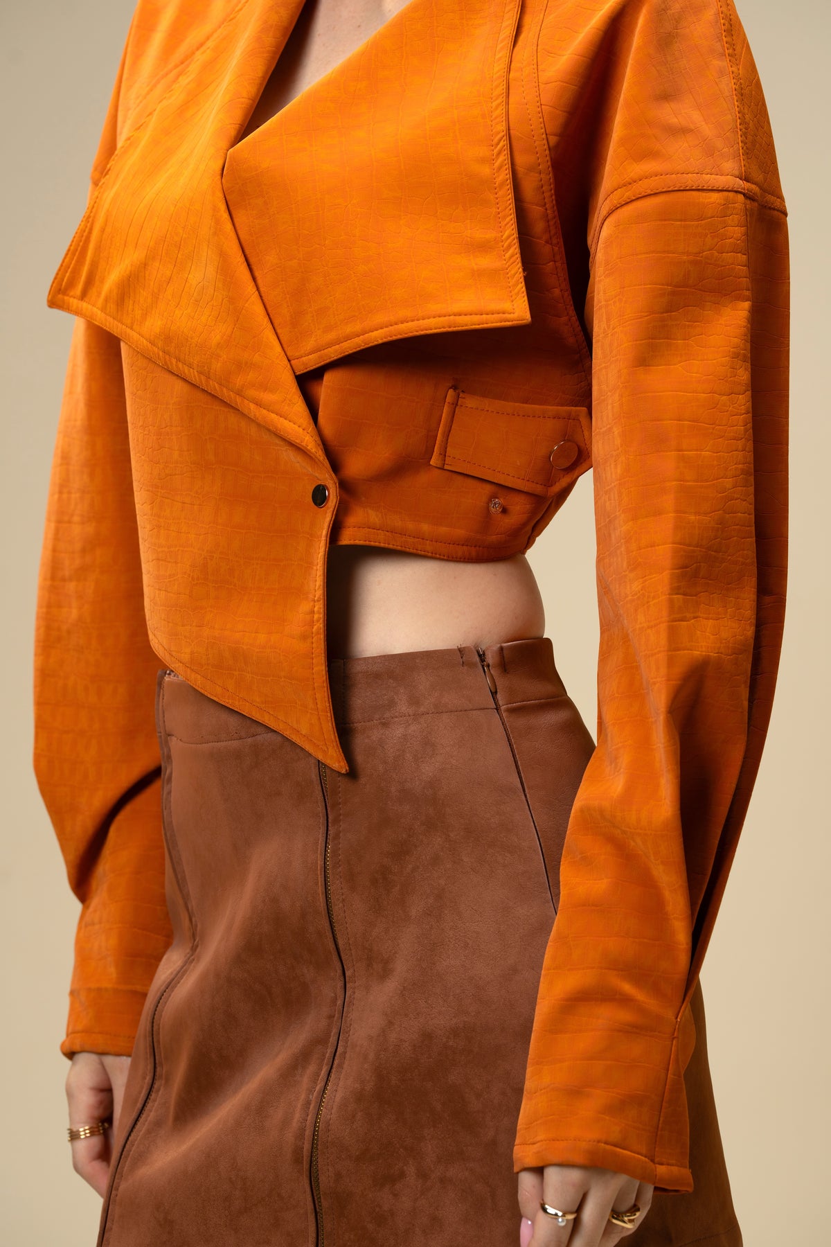 Copper Core Burnt Orange Faux Leather Jacket