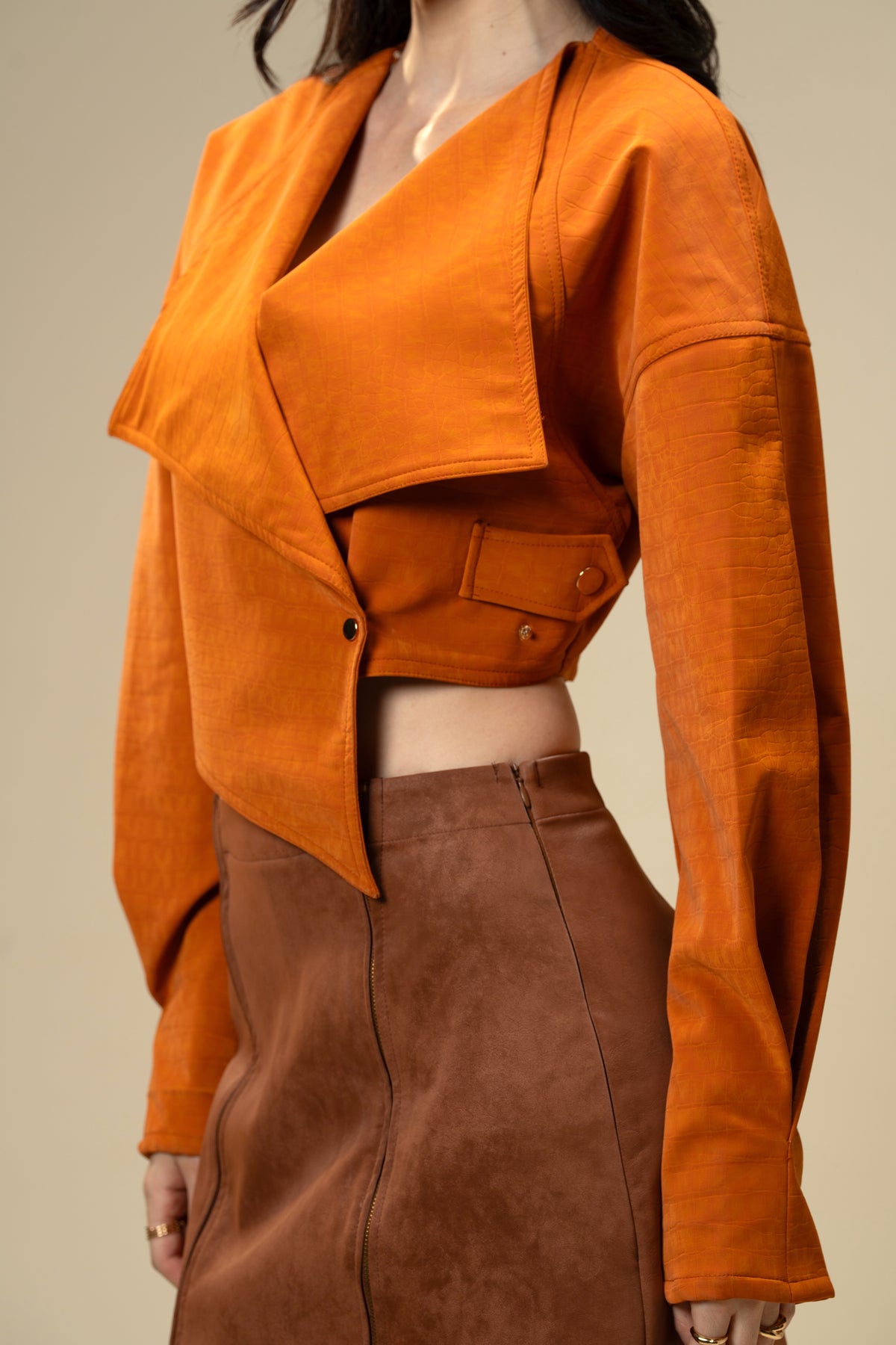 Copper Core Burnt Orange Faux Leather Jacket