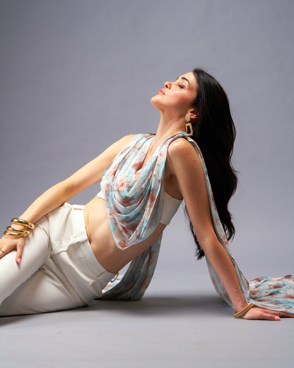 Autumn Wind 3-piece set with Off-white Bralette and Straight Trousers with Removable Sash
