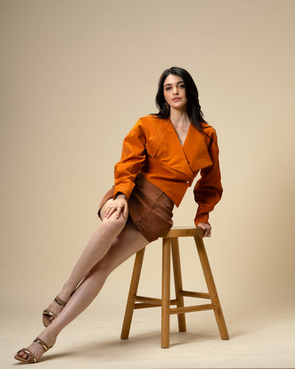 Copper Core Burnt Orange Faux Leather Jacket
